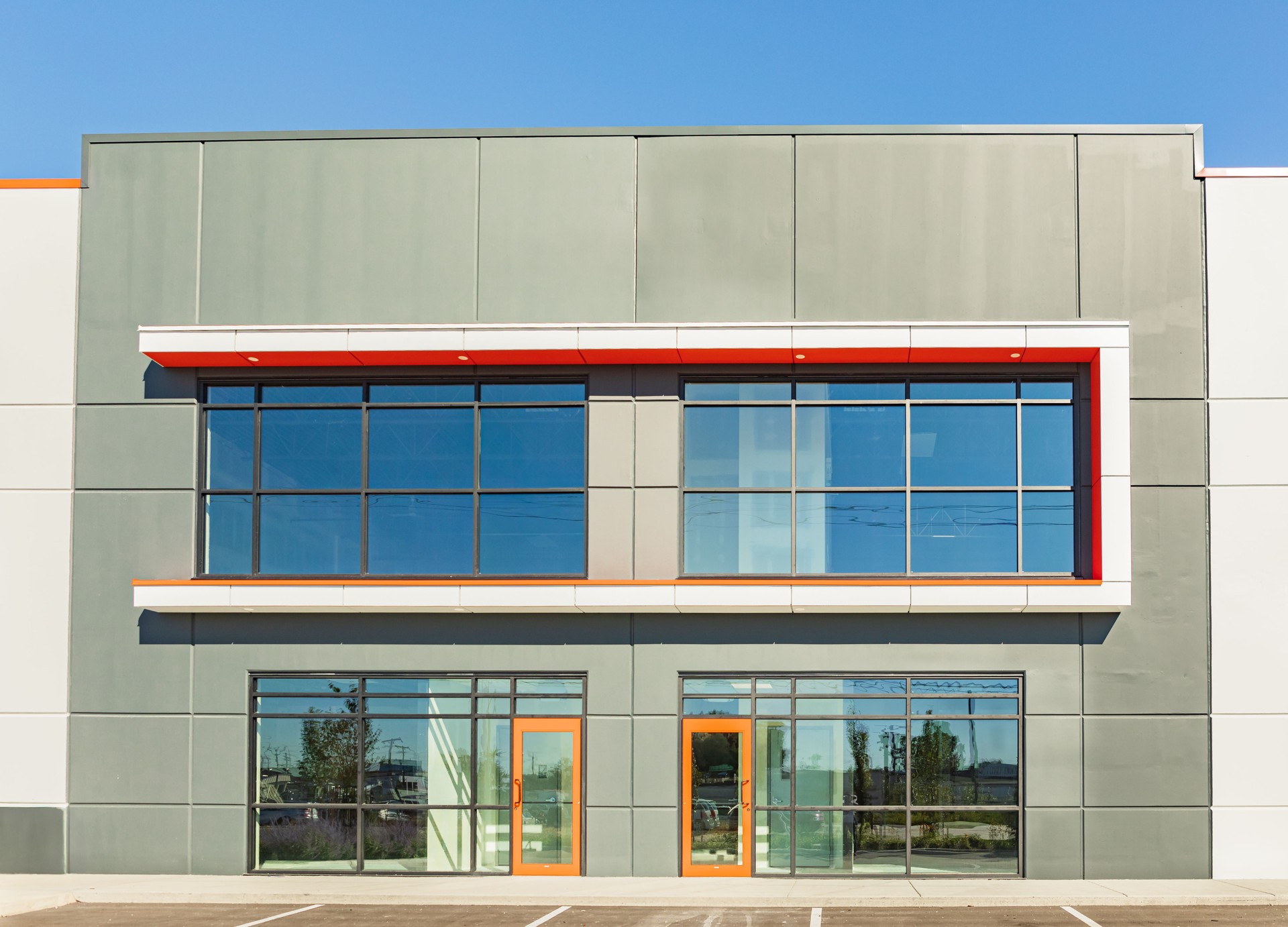 Low rise office building. Modern development architecture in downtown